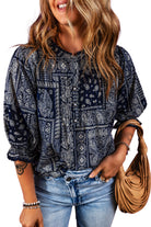 Vintage Boho Paisley Print 3/4 Sleeve Blouse