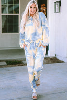 Tie Dye Henley Top and Drawstring Pants Outfit