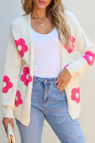 Flower Pattern Open Front Cardigan