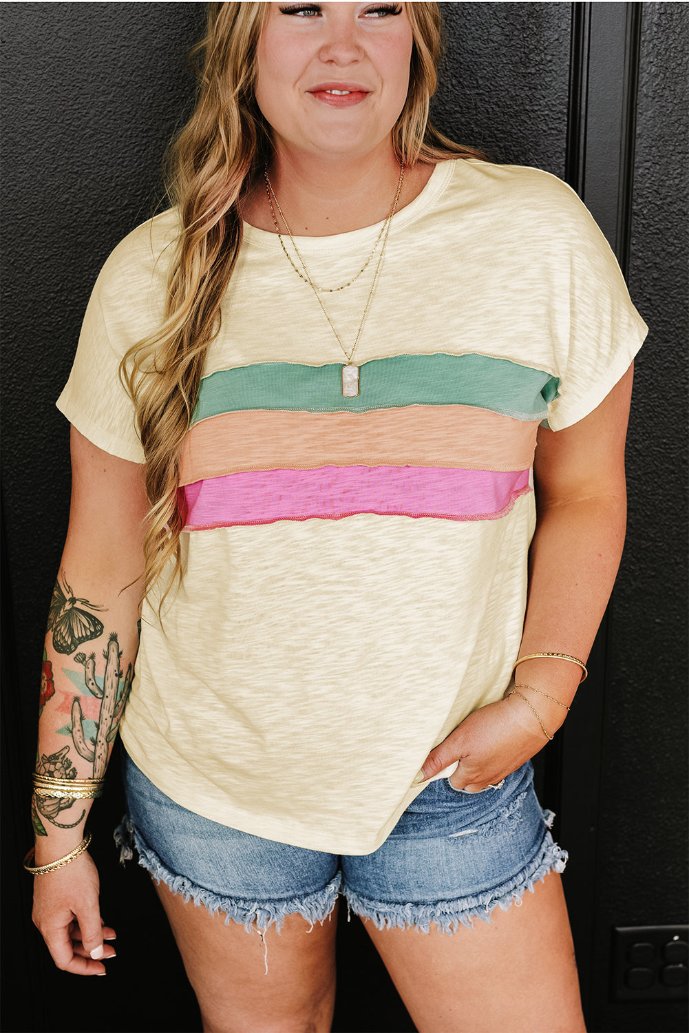 Color Block Patchwork Plus Size T Shirt