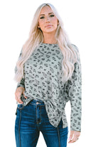 Animal Print Stitching Loose Long Sleeve Top