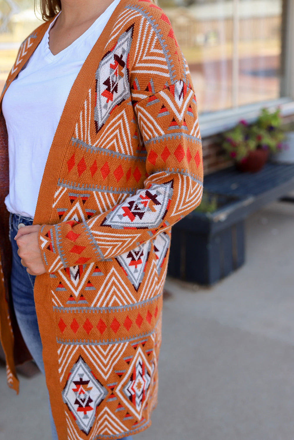 Aztec Geometric Knit Open Front Cardigan