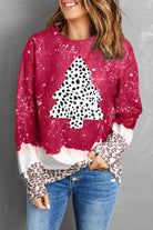 Leopard Christmas Tree Print Loose Fit Sweatshirt