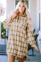 Western Plaid Button Up Loose Shirt Dress