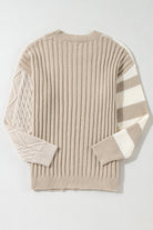 Cable Knit Colorblock Crew Neck Drop Shoulder Sweater