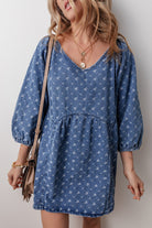 Textured Open Back Loose Fit Denim Dress