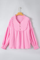 Retro Frilled Seam Crinkle Puff Sleeve Blouse