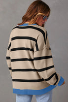 Colorblock Drop Shoulder Buttoned Loose Cardigan