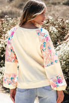 Textured Floral Patchwork Balloon Sleeve Blouse