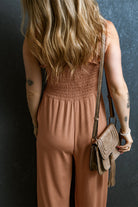 Ruffled Shirred Wide Leg Sleeveless Jumpsuit