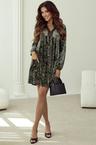 Velvet Long Sleeve V Neck Loose Dress with Pockets