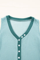 Buttoned Contrast V Neck Textured Tank Top