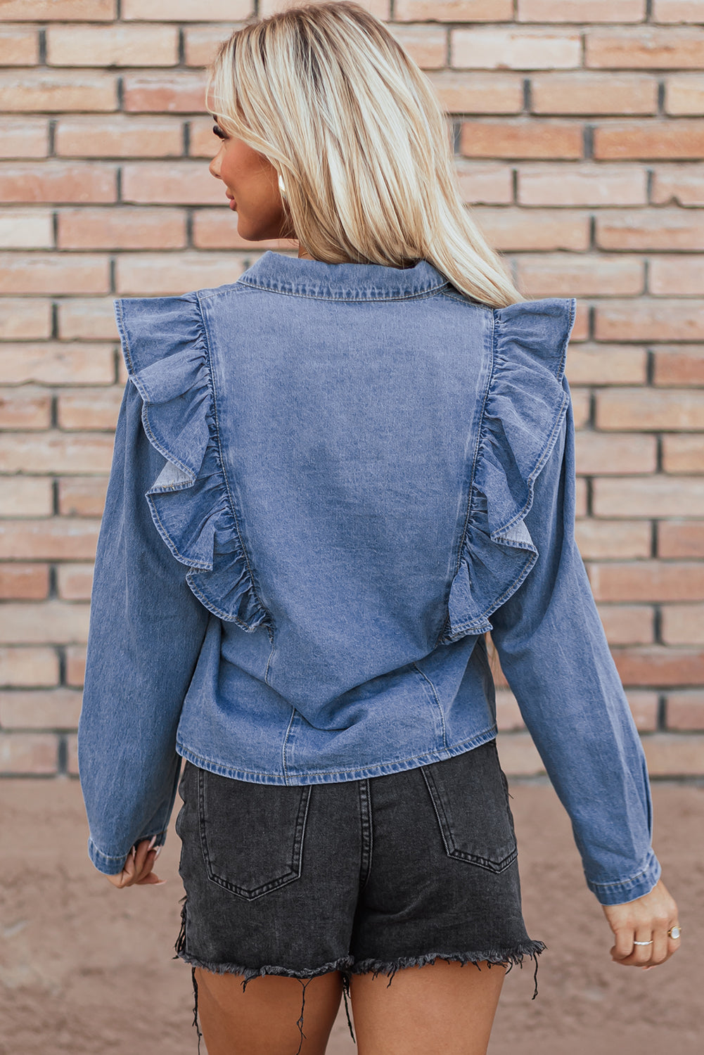 Denim Ruffled Casual Top