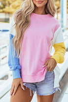 Color Block Exposed Seam Side Slits Crewneck Sweatshirt