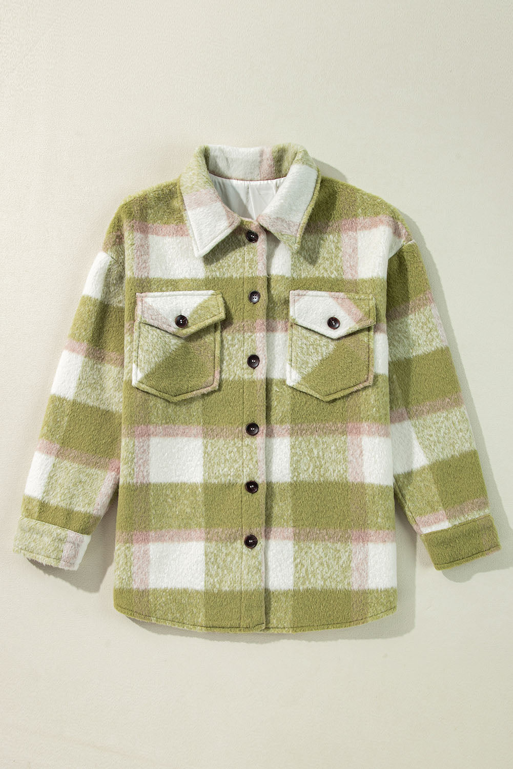 Plaid Print Buttoned Flap Pockets Baggy Shacket