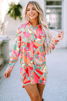 Geometric Abstract Print Long Sleeve Shirt Dress