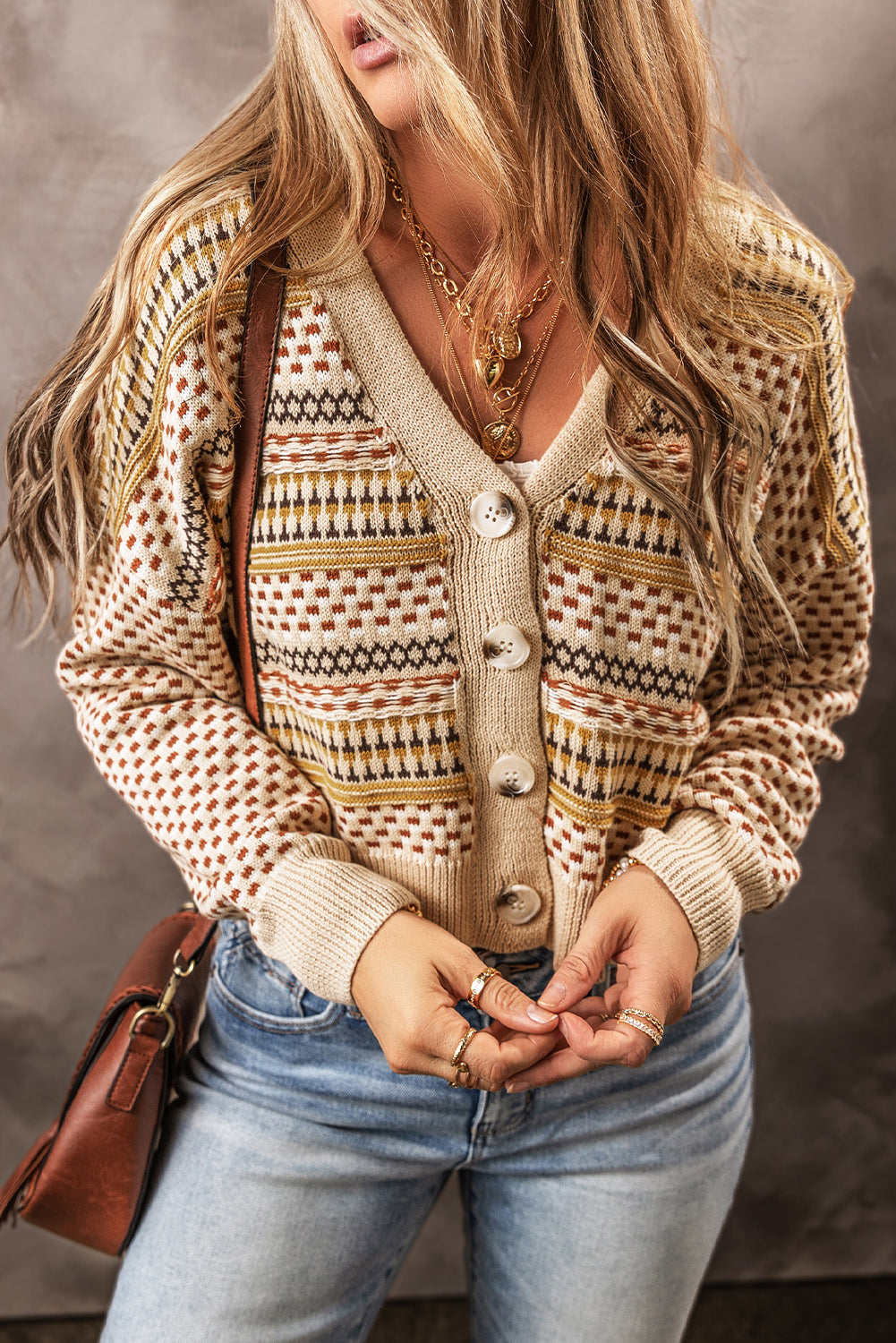 Buttoned V Neck Cropped Cardigan