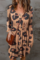 Print Button Front Bubble Sleeve Loose Knit Dress