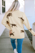 Lively Cheetah Print High Neck Split Hem Sweater