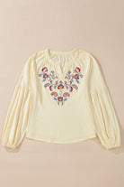 Paisley Floral Embroidered Notch V Neck Blouse