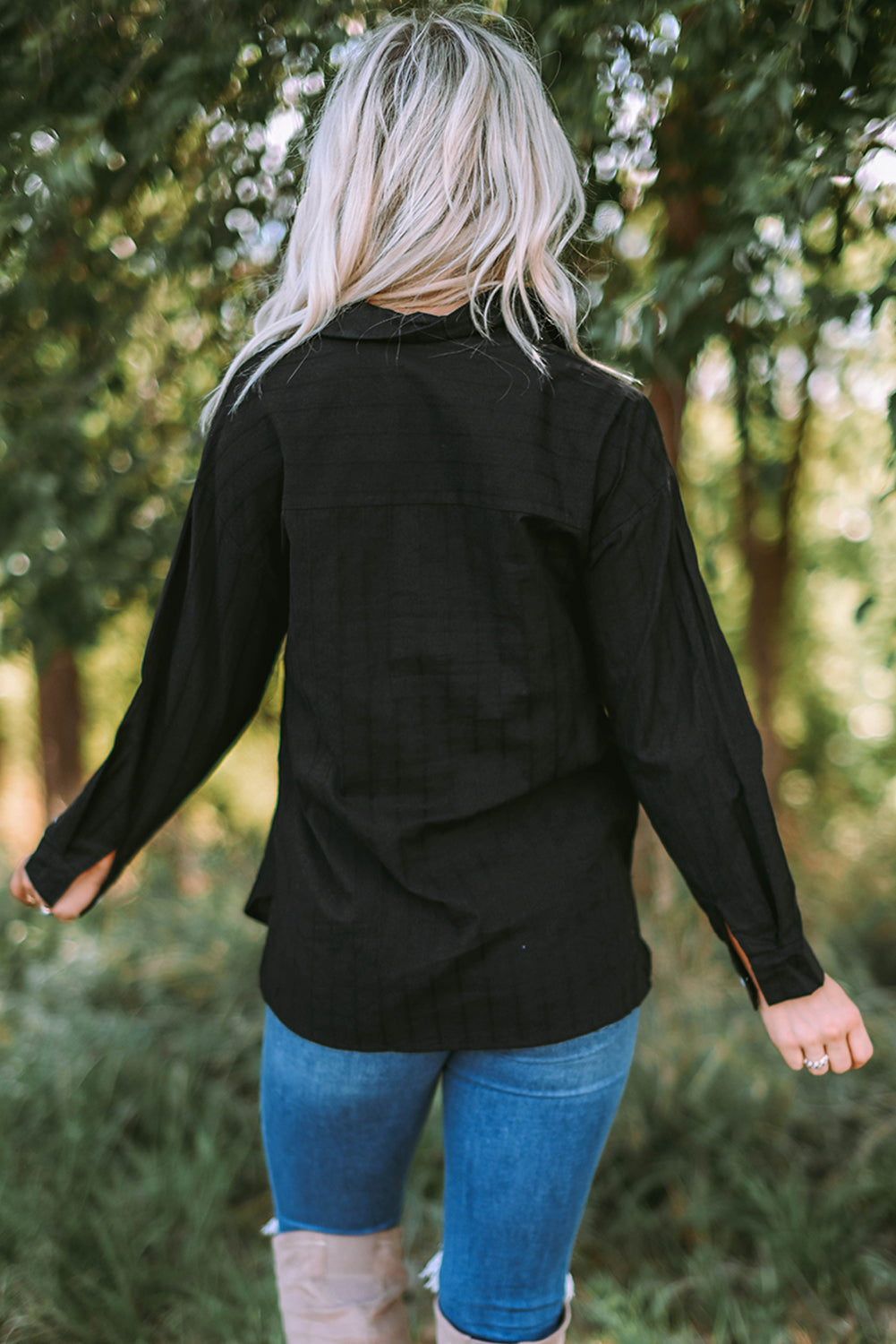 Textured Buttoned Pocket Long Sleeve Shirt