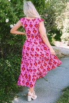 Retro Print Twisted Front Ruffled Sleeve Maxi Dress