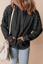 Solid Color Rivet Stud Raglan Sleeve Hoodie with Pocket