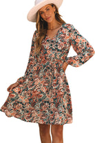 Geometric Print Long Sleeve Surplice Flowy Dress