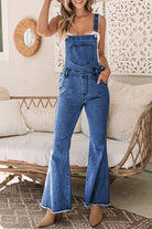 Adjustable Buckle Strap Flare Leg Denim Overalls