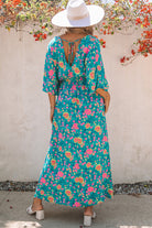 Green Boho Deep V Neck Floral Maxi Dress