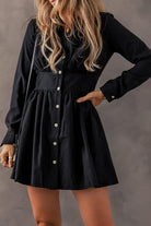 Elastic Cinched High Waist Long Sleeve Shirt Mini Dress