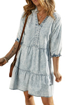 Acid Wash Retro Half Sleeve Flared Denim Dress