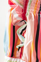 Rainbow Stripe Ruffles Ruched Tiered Dress