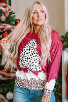 Leopard Christmas Tree Print Loose Fit Sweatshirt