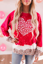 Leopard Bleached Heart Graphic Pullover Sweatshirt