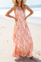 Abstract Print Spaghetti Straps Backless Tiered Maxi Dress