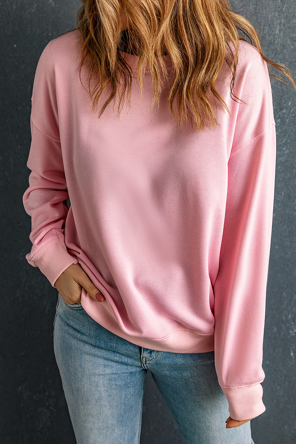 Plain Crew Neck Pullover Sweatshirt