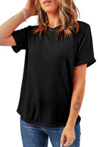 Black Casual Plain Crew Neck Tee