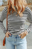 Striped Print Textured Knit Long Sleeve Tee