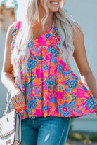 Boho Pattern Print Flounce V Neck Tank Top