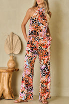 Multicolor Leopard Print Halter Tank Top and Pants Set