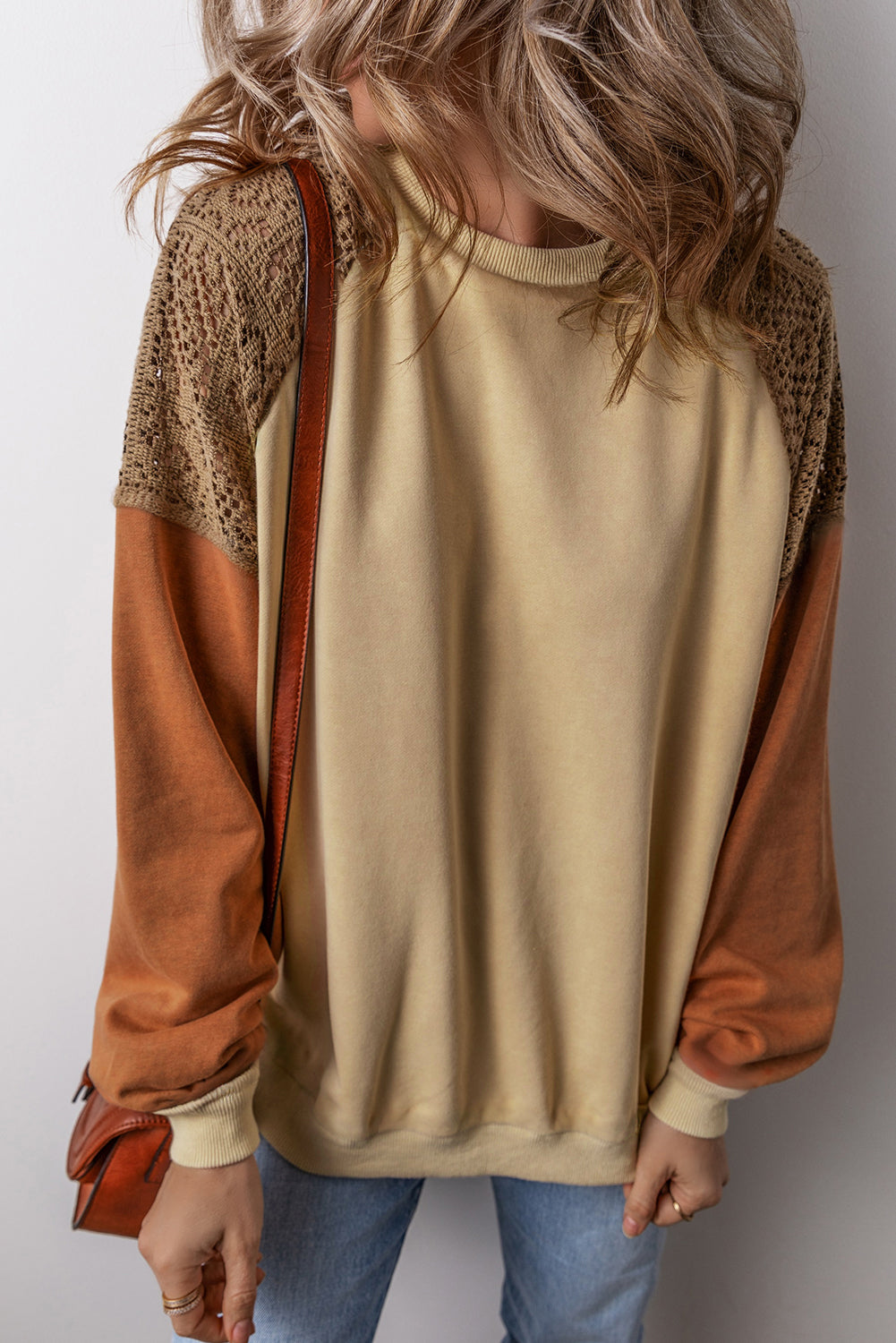 Lace Patchwork Colorblock Drop Shoulder Sweatshirt