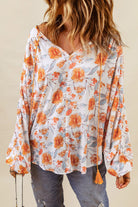 Split V Neck Floral Print Dolman Blouse