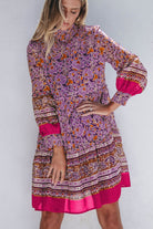 Floral Smocked Puff Sleeve High Neck Mini Dress