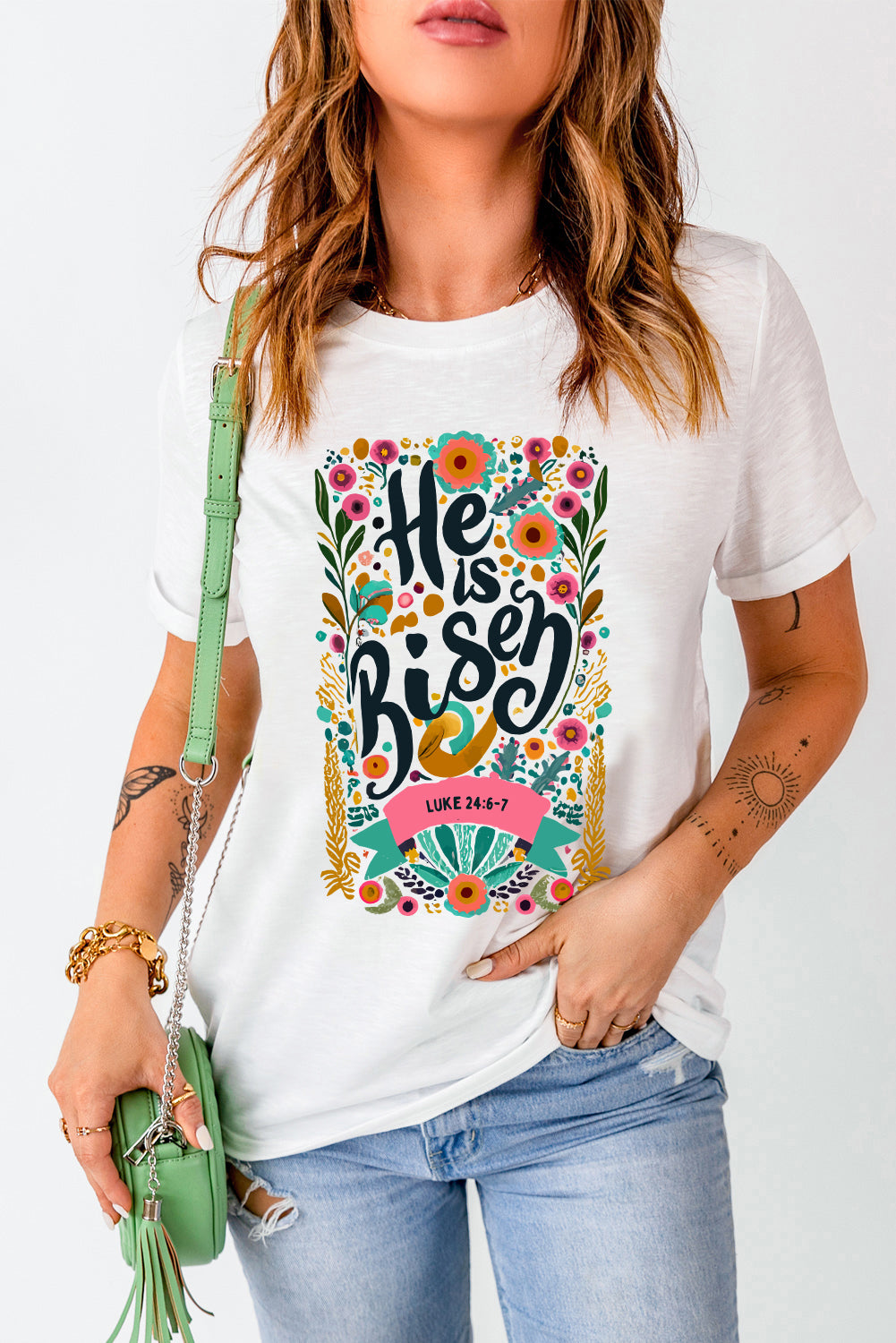 Risen Floral Print Round Neck T Shirt