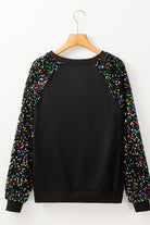 Sequin Raglan Sleeve Crewneck Pullover Sweatshirt