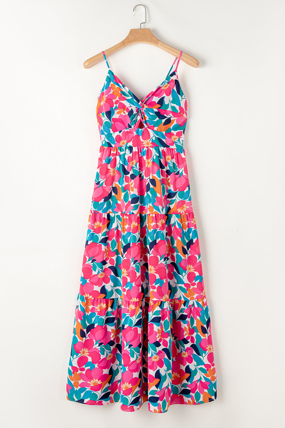 Floral Twisted Smocked Back Tiered Maxi Dress