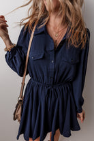 Solid Chest Pockets Tunic Shirt Mini Dress