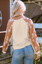 Western Print Patch Long Sleeve Top