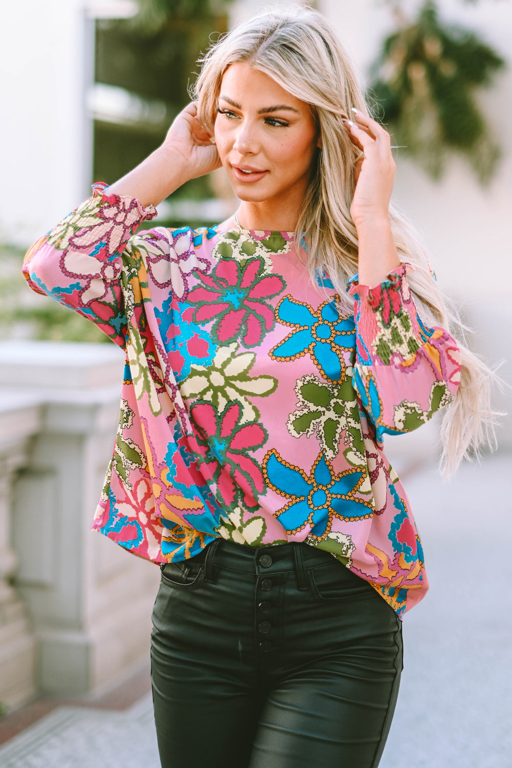 Floral Print Bracelet Sleeve Blouse